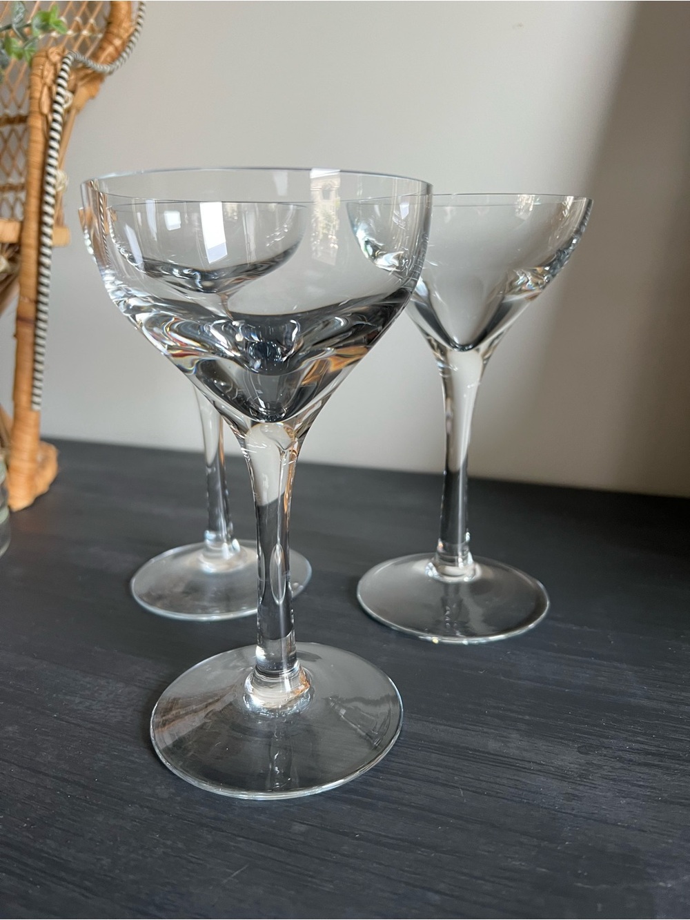 Beautiful Vintage Mid-Century Modern Crystal Martini Glasses - Set of 3